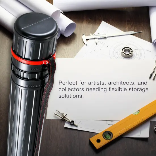 Poster Tube - Telescoping Adjustable 30-1/4" to 52" - Durable 4" Diameter Storage Tube - Art Poster Carrier Holder & Blueprint Storage Drafting Tube Travel & Protection {6}