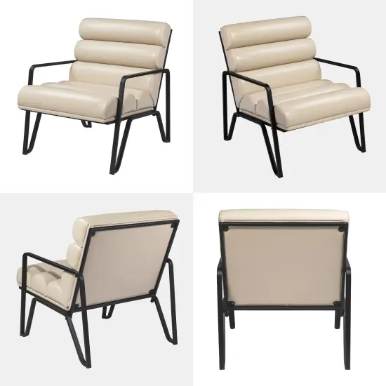 26.75"W Modern Comfy PU Leather Accent Chair with Metal Frame Beige {5}