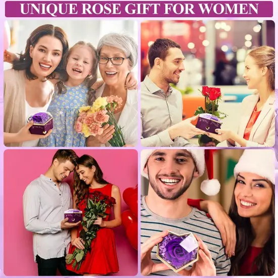 Heart Shape Preserved Real Rose Box with Necklace {3}