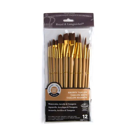 RSET-9303 | 12pc Brown Taklon Long Handle Variety Brush Set {1}