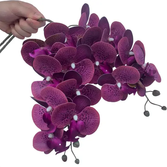 6 Pcs Artificial Phalaenopsis Flowers with 4 Bundles Leaves Artificial Orchid Flowers Stem Plants for Home D&eacute;cor (Purple Piebald) {2}