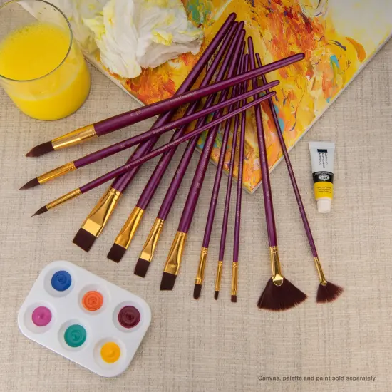 RSET-9314 | 12pc Burgundy Taklon Long Handle Variety Brush Set {4}