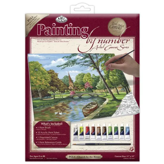 PCL4 | Painting by numbers&trade; 13pc 11" x 14" Church by the River Canvas Painting Project {1}