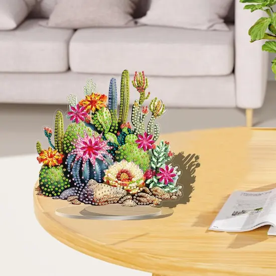 Diamond Art Painting Kit,Cactus Tabletop Diamond Art Desktop Ornament Special Shaped Rhinestone Desk Placement Ornament, Home Stand Up Gem Painting Craft Kit 6.94x7.24inch {5}