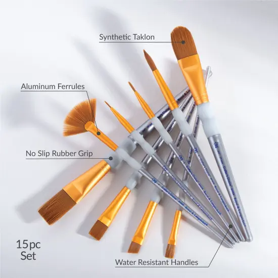 RCC 602 | Crafter's Choice™ 15pc Brown Taklon Variety Brush Set {6}