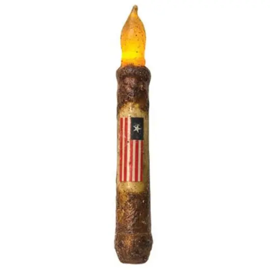 Flag Timer LED Taper Candle &ndash; 6" American Flag Design, Mustard Finish {1}