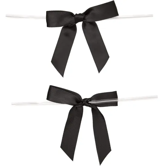 100-Pack Twist Tie Bows - Black 3" Satin Ribbon Small Bows For Gift Wrapping Treats Party Favors Craft Decoration {7}