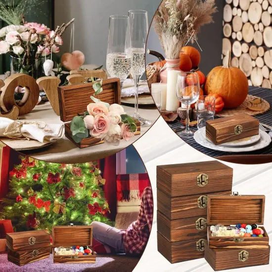 12 Pcs Wooden Boxes for Crafts 5.9 x 3.1 x 2 Inch Small Unfinished Wooden Boxes with Hinged Lids DIY Jewelry Box Gift Box Keepsake Treasure Chests {4}