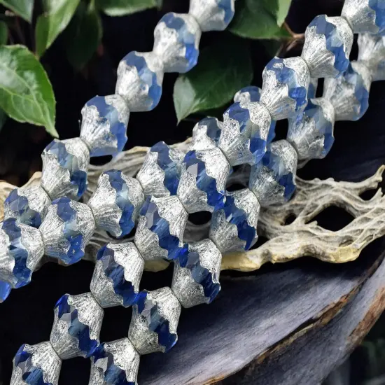 *10* 11x10mm Silver Washed Light Sapphire Turbine Bicone Beads {2}