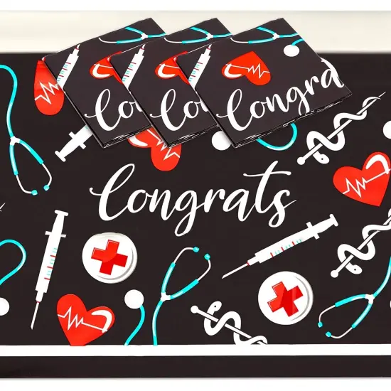 2024 Nurse Graduation Party Supplies, Congrats Table Covers (54 x 108 In, 3 Pack) Black {1}
