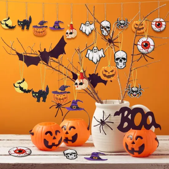 5d DIY Diamond Painting Kit Skull Ghost Pumpkin Bat Tags {2}