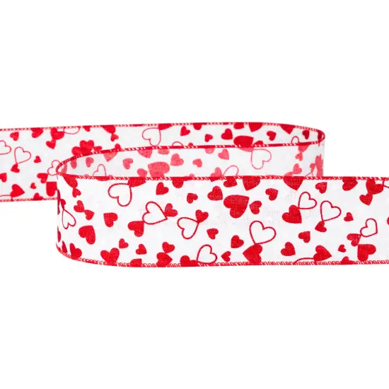 Northlight Glittered Hearts Valentine's Day Wired Craft Ribbon-2.5" x 10 Yards - White and Red {6}