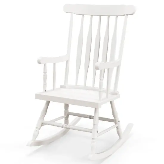 Costway Solid Wood Rocking Chair Porch Rocker Indoor Outdoor Seat Glossy Finish White\Coffee {1}