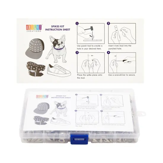 150-Piece Silver Spikes and Studs Set, 13 Assorted Shapes with Screws, Phillips Screwdriver, Hole Punch Tool, and Plastic Storage Case for Crafts and Clothing Decorations {6}