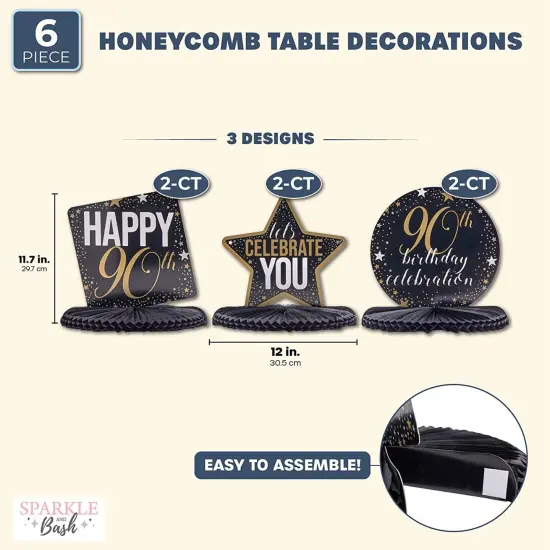 90th Birthday Party Honeycomb Centerpiece Decoration (12 x 11 In, 6 Pack) {2}