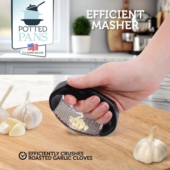 Potted Pans Garlic Roster, Pre-Seasoned Cast Iron Garlic Roaster and Garlic Press {5}