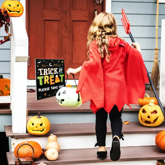 Big Dot of Happiness Jack-O'-Lantern Trick or Treat Sign with Stand, Printed on Sturdy Plastic Material - 10.5 x 13.75 inches - 1 Piece {3}