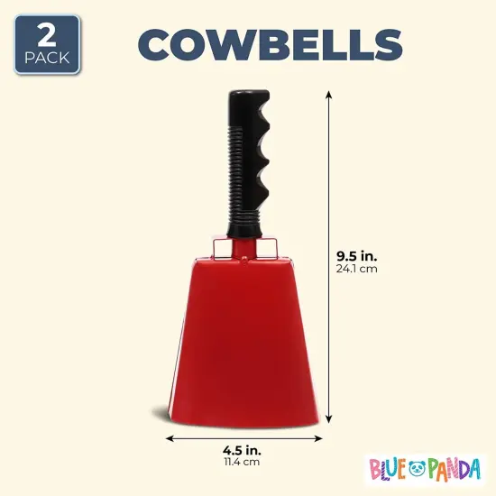 2 Pack 9.5-inch Cowbells for Sporting Events, Percussion Noise Makers with Handle for Football Games, Stadiums (Red) {2}