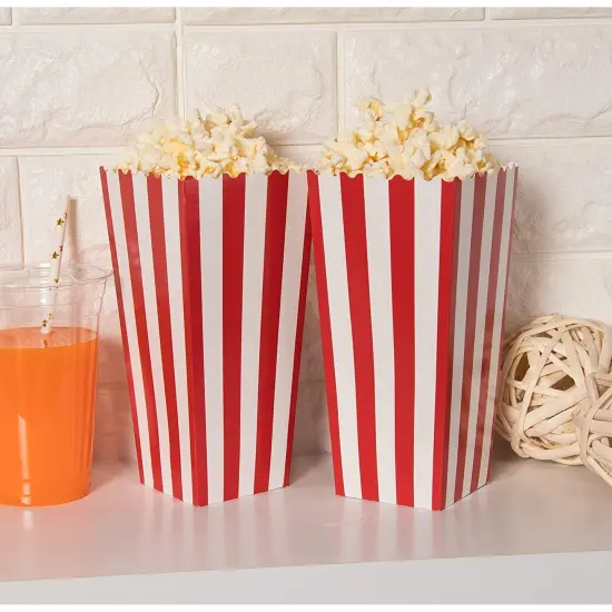 100-Pack of Large Paper Popcorn Favor Boxes, Red & White Candy Holder Containers for Movie Night Favors, Carnival Circus Party Supplies Decorations, (3.7x7.8 In) {2}