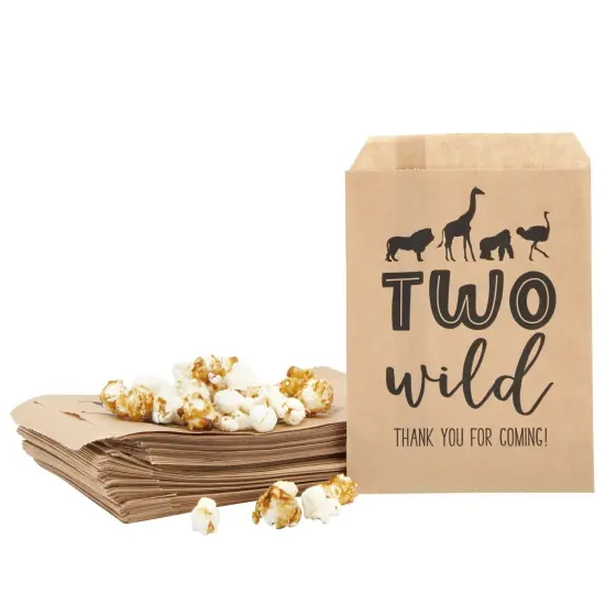 2nd Birthday Decorations for Kids, Girls Boys Two Wild Birthday Party Favor Bags 5 x 7.5" Brown {4}