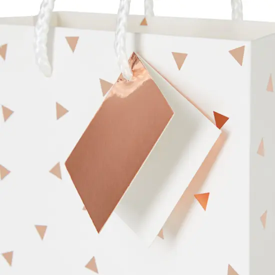 24 Pack Small White Bags with Handles and Tags, Paper Gift Bags for Small Business, 4 Rose Gold Foil Designs (7.9 x 5.5 x 2.5 In) {3}