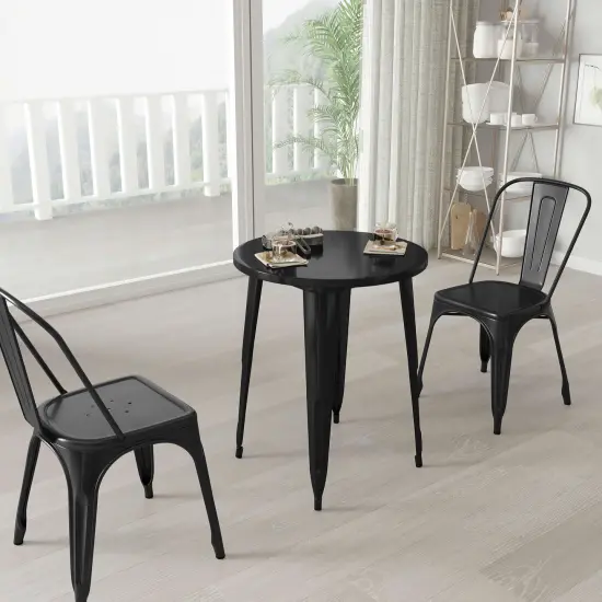 Merrick Lane Calgary 24" Round Metal Table for Indoor and Outdoor Use Black {1}