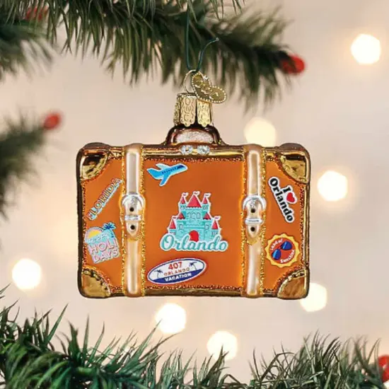 Old World Christmas 2.5 Inch Orlando Suitcase Christmas Tree Ornament , Christmas Decor Florida Trip Travel Vacation Orange {2}