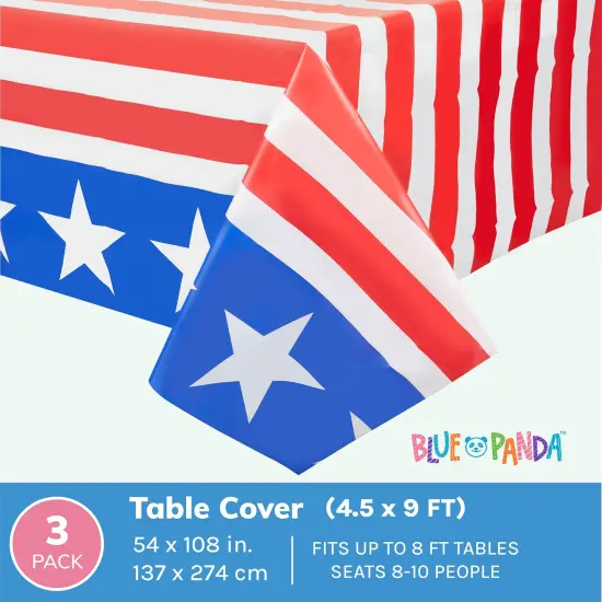 3 Pack American Flag Plastic Table Covers for Independence Day, Patriotic 4th of July Party Decorations (54 x 108 In) Multicolor {3}