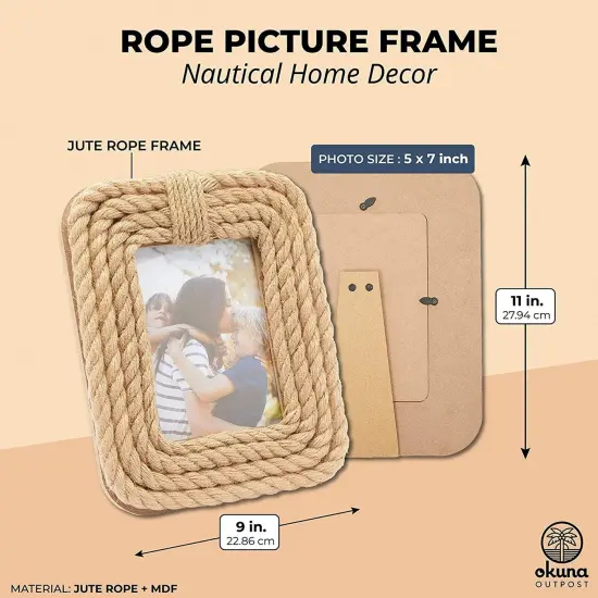 Okuna Outpost Jute Rope Picture Frame, Nautical Home Décor (11 x 5 Inch Frame) Brown {2}
