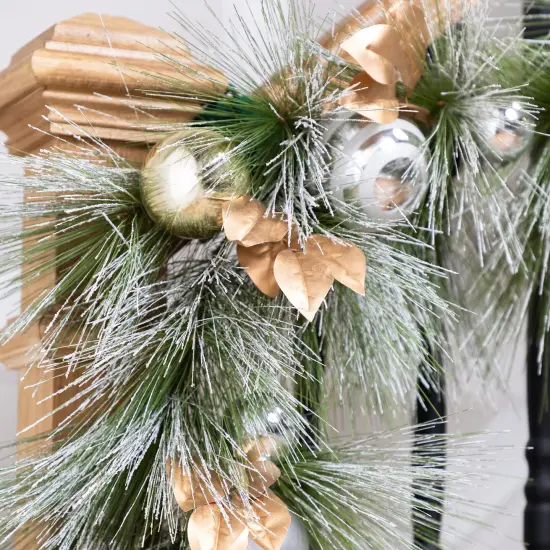 Northlight Flocked Pine and Ornaments Artificial Christmas Garland - 10' x15" - Unlit Silver {5}