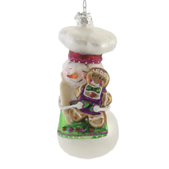 Noble Gems 5.5 Inch Snowman W/Gingerbread Man Tree Ornament , Baker Hat Holiday White {1}