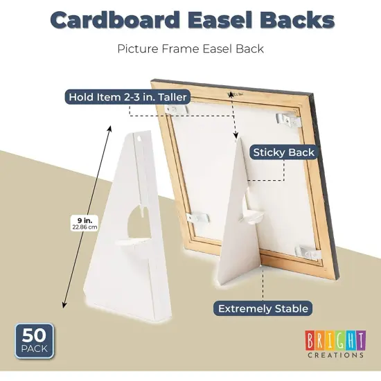50 Pack Self Stick 9 Inch Cardboard Easel Backs, Picture Frame and Art Stand for Painting, Photos, Artwork, Crafts (White) {2}