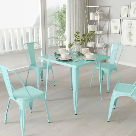 Merrick Lane Nash 31.5" Square Metal Table for Indoor and Outdoor Use Mint Green {1}