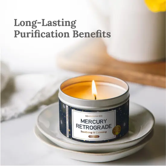 Magnificent 101 Long Lasting Mercury Retrograde Smudge Tin Candle | 6 Oz - 35 Hour Burn | Made of Soy Wax with Sage, Lemongrass, Lavender, Bergamot for Relaxation, Chakra Healing & Manifestation Multicolor {2}