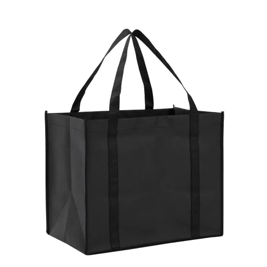 10 Pack Black Extra Large Reusable Grocery Bags with Handles for Shopping, Small Business, Retail (15.75 x 10 x 13 In) {7}