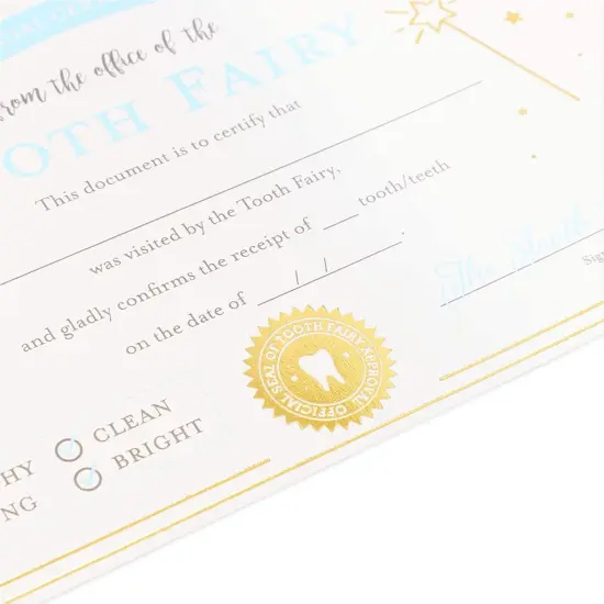 Tooth Fairy Paper Certificate with Gold Foil for Kids (6 x 4 inches, Ivory, 32 Pack), Ages 3-14 Brown {4}