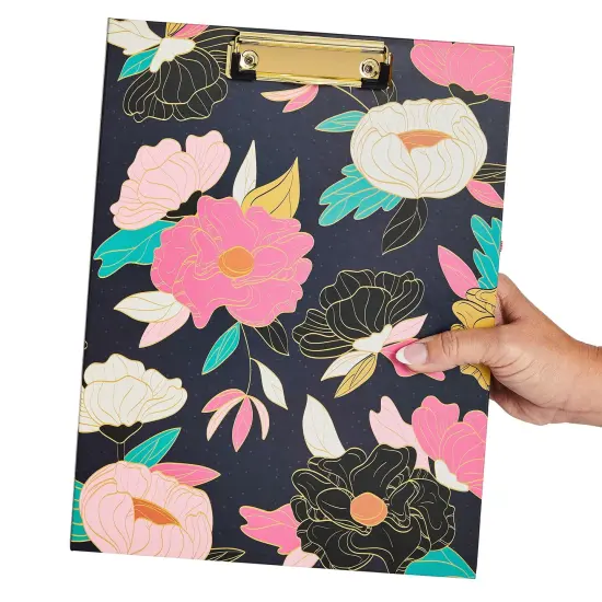 Floral Clipboard Folio with Notepad, Low Profile Clip and Interior Storage Pocket, Cute Clipfolio Business Folder (13 x 9 In) Black {4}