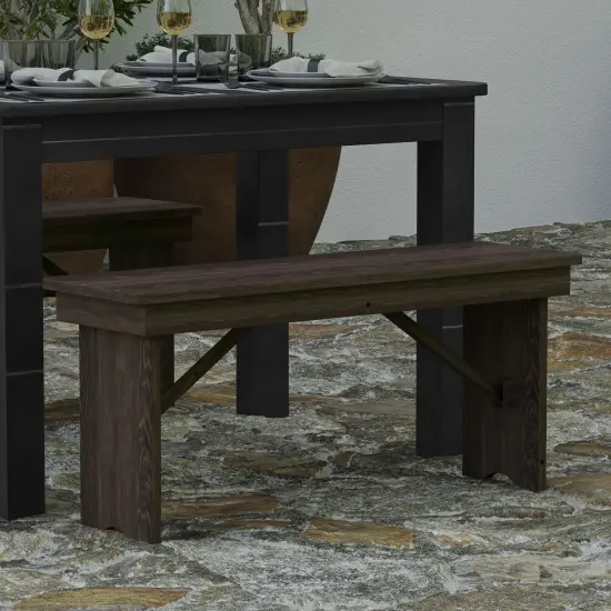 Merrick Lane Antique Solid Pine Folding Farmhouse Style Bench Black Wash {9}