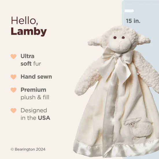 Bearington Baby Lamby Snuggler, 15 Inch White Lamb Plush Stuffed Animal Security Blanket Lovey for Babies, Baptism Gifts for Boys and Girls, For Ages 0-3 {2}