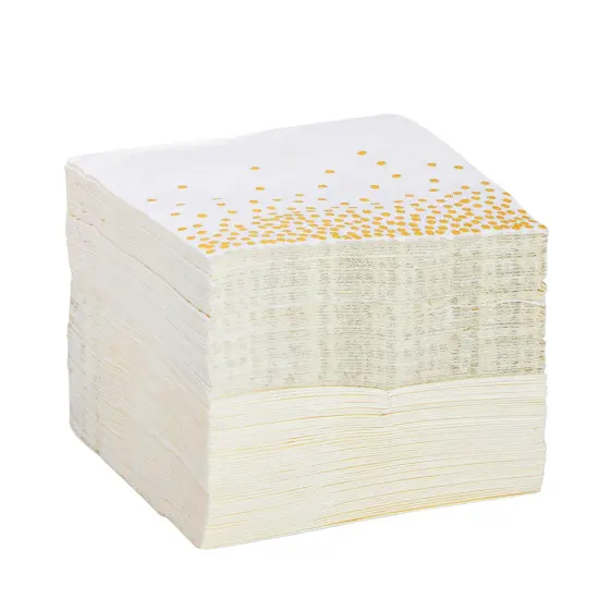 100 Pack Disposable White and Gold Paper Cocktail Napkins for Wedding Reception, Polka Dot Party Supplies (5 x 5 In) {7}