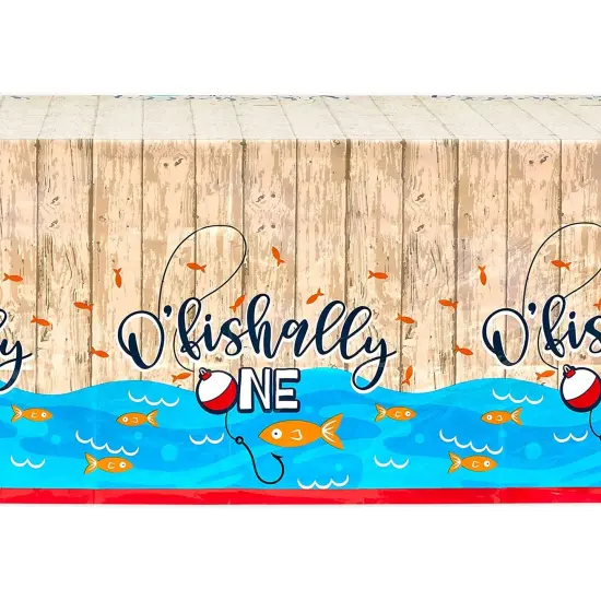 O'fishally One Tablecloth for 1st Birthday Party, Table Cover (54 x 108 in, 3 Pack) Blue {3}