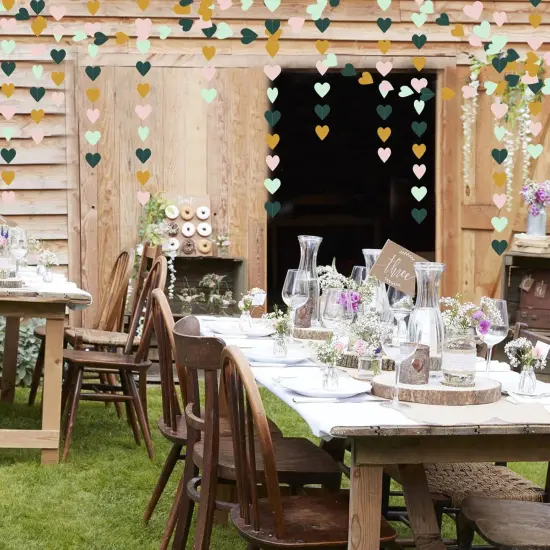 Sage-Green Mint Pink-Gold Love-Heart Garland - 52Ft Rustic Wedding Hanging Decoration Streamers Banner,Mothers Day Bachelorette Bridal Shower Engagement Party Bunting {3}