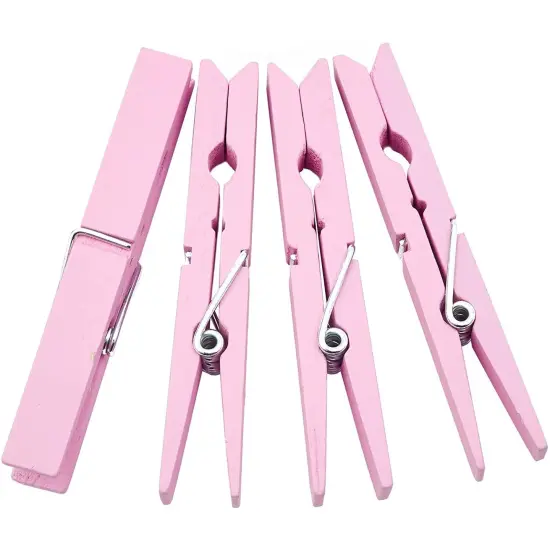 100 Pack Wooden Clothespins for Hanging Laundry, Crafts, Photos (Pink, 3.9 In) {5}