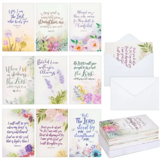 36 Pack Bulk Religious Sympathy Cards with Envelopes, Watercolor Floral Designs with Christian Bible Verses for Funerals, Condolences (4 x 6 In) {1}