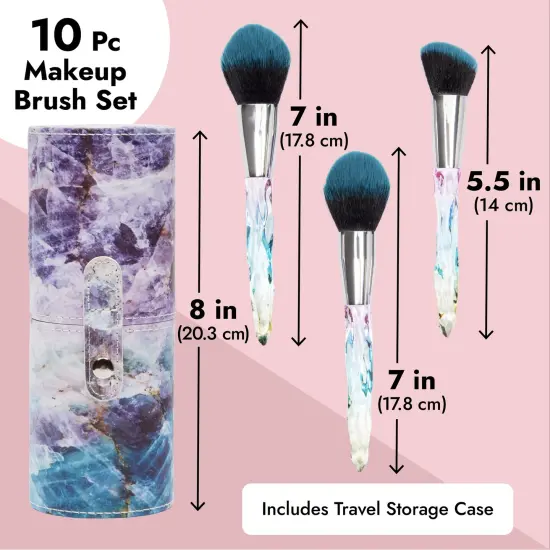 10 Piece Makeup Brush Set with Case, Acrylic Purple and Blue Makeup Brushes Multicolor {3}