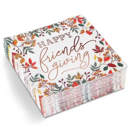 Sparkle and Bash 50 Pack Friendsgiving Napkins, 5x5 Inch Cocktail Napkins with Fall Leaves and Rose Gold Foil for Thanksgiving Party Decorations Supplies (3-Ply) Multicolor {6}