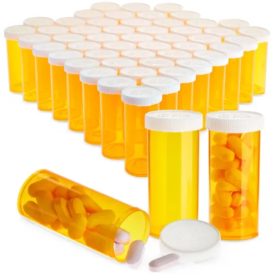 50 Pack Empty Pill Bottles with Caps for Prescription Medication, 8-Dram Plastic Medicine Containers (Orange) {1}