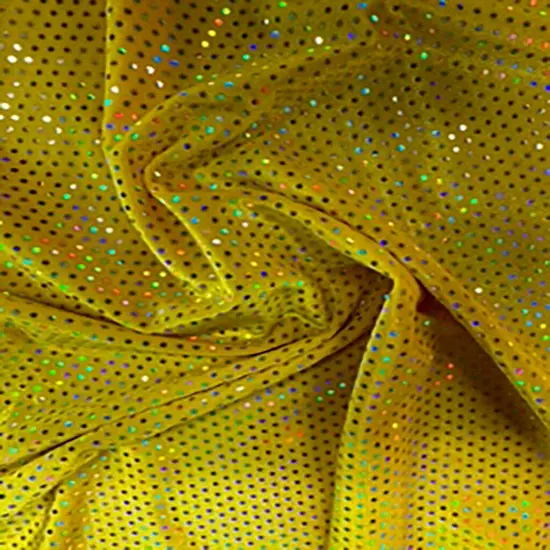 1 Yard Glued Hologram Sequin Stretch Velvet Fabric 60 Inches Width Yellow Silver {1}
