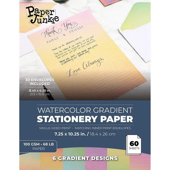 90 Piece Watercolor Stationery Paper and Envelopes Set for Letter Writing, 6 Colorful Designs, 60 Lined Sheets, 30 Envelopes (10.25 x 7.25 In) Multicolor {2}