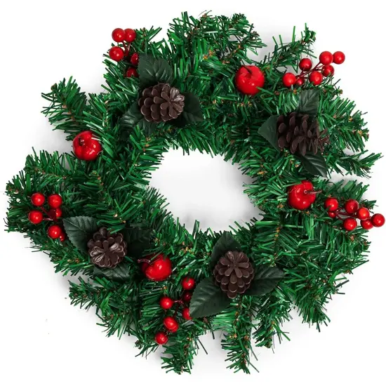 Christmas Wreath for Front Door, Indoor Outdoor Holiday Decorations (12 in) Green {4}